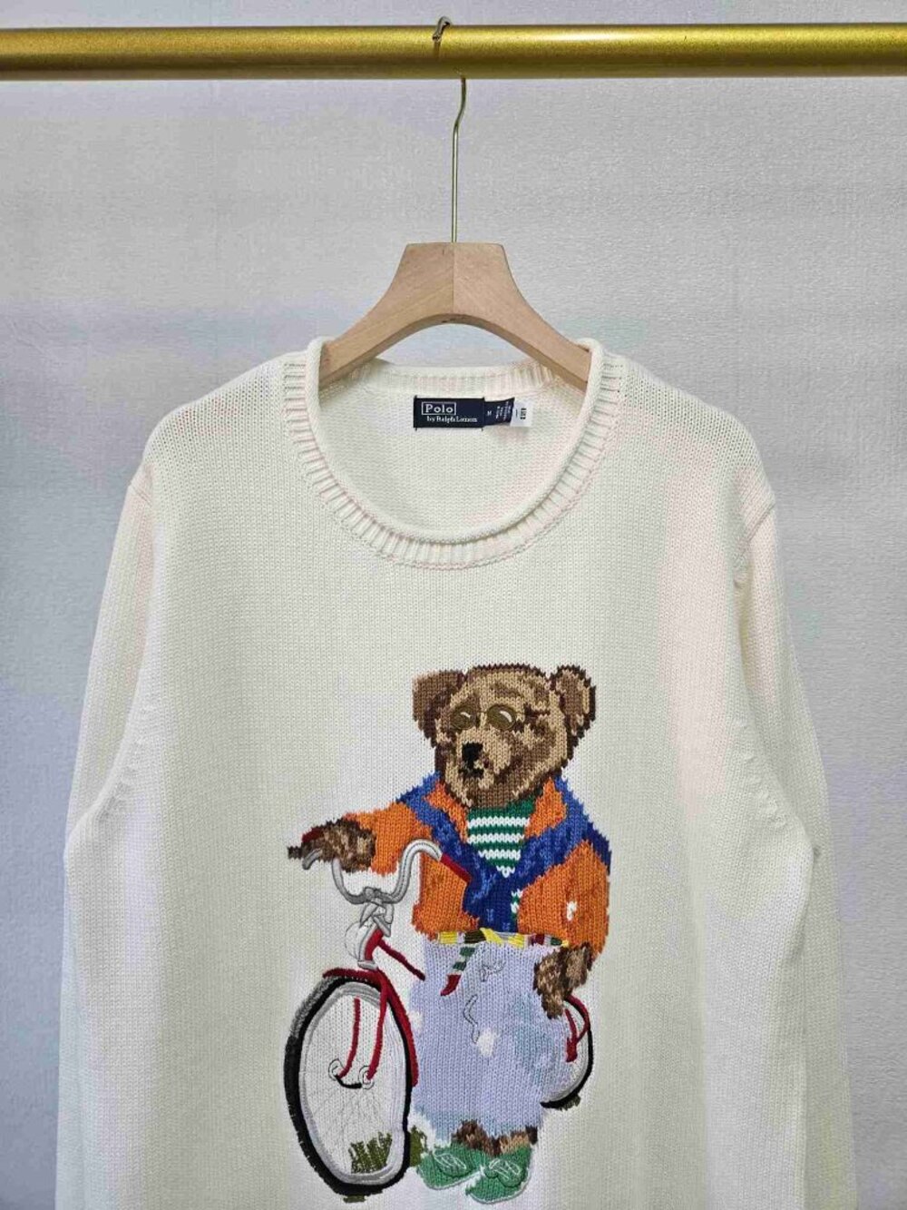 Polo Ralph Lauren Cream Bicycle Polo Bear Crewneck Knit Sweater - Picture 3 of 4